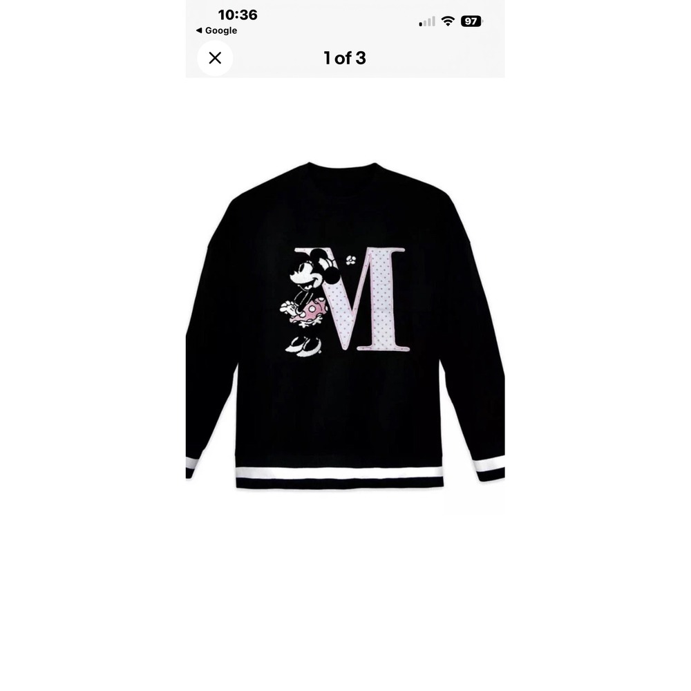 Disney Minnie Mouse Spirit‎ Jersey Sweatshirt Black Varsity Stripe Initial M L
